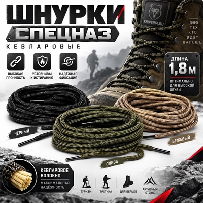 Шнурки для обуви Спецназ кевларовые 1,8м 02090049