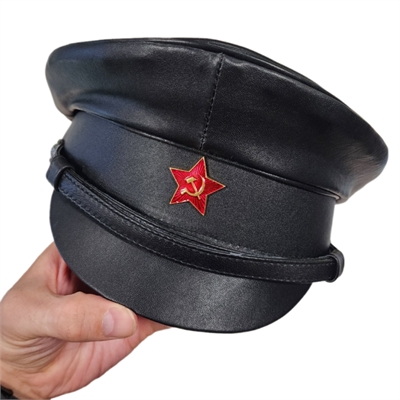Фуражка ЧК НКВД, Чёрная кожа КРУГЛЫЙ козырек (чёрный) (РЕПРО СССР) 3021415 - фото 1346965