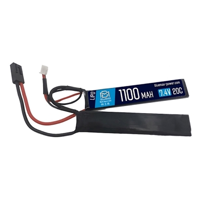 Аккумулятор BlueMAX Li-Po 7.4V 1100mah 20C Nunchuck, 2x AUG, G36, М-серия цевьё, MP-40 BM-2002 - фото 1354783