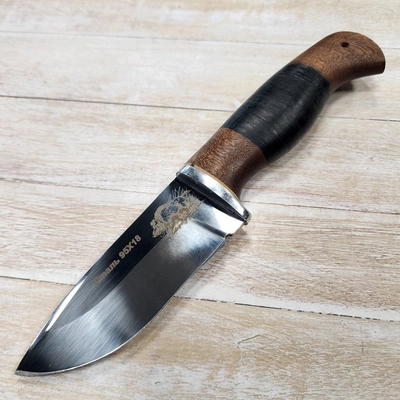 Нож Крот ст.95х18 (орех/кожа) (Зюрин) ЗЮР6