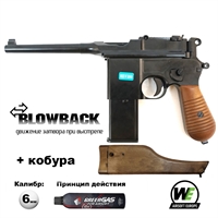 Пистолет страйкбольный WE Mauser 712 Black (Green Gas) + кобура кал.6мм WE-712-BK-SP