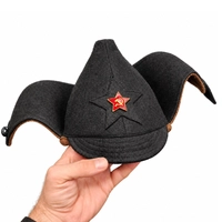 Будёновка чёрная с металлической красной звездой (утеплённая) (сукно) 301136